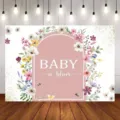 Floral "Baby in Bloom" backdrop for baby showers and party celebrations - Wildflower Bloom Theme (SBJ-009)