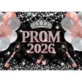 Φόντο φωτογραφίας Prom 2026 σε ροζ χρυσό με μπαλόνια γκλίτερ και μια τιάρα χορού - Στυλ SBJ-001 (SBJ-001) / 95x75cm