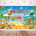 Levendige "School's Out for Summer" strand achtergrond voor zomerfeest decoraties. - Zomer Strand Achtergrond (SBJ-004) / 95x75cm