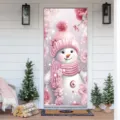 Pink snowman Christmas door banner holiday porch decoration backdrop - 90x180cm / Pink Cute Snowman
