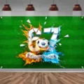 67e verjaardag spandoek achtergrond met voetbalthema en graffiti vuur water design - 95x75cm / Voetbal Graffiti Stijl (SBJ-002)