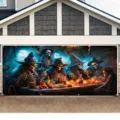 Bannière de porte de garage Halloween avec sorcières squelettes et décor de fête citrouille - Rassemblement de Sorcières Squelettes (CK-001) / 150x100cm