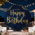 Round birthday backdrop gold glitter navy blue party photography background decoration prop - Blue Gold Marble Style (Y-004) / 5FT (150cm Diameter)