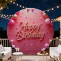 Round pink birthday backdrop cloth for party decoration and photography background. - Pink Birthday Theme Style (Y-005) / 5FT (150cm Diameter)