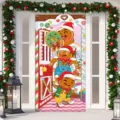 Festive Christmas door cover featuring three stacked gingerbread men in Santa hats - 90x180cm / Stacking Gingerbread Men