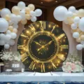 Runder Uhr Hintergrund für Silvesterparty mit goldenen römischen Ziffern Dekoration - Schwarzgoldenes Feuerwerk-Uhr (Y-004) / Durchmesser 150cm