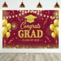 Burgundy gold Congrats GRAD graduation backdrop for Class of 2026 party photography - Class of 2026 Graduation Style (SBJ-003) / 95x75cm Pack