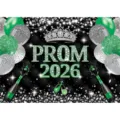 Πράσινο και ασημί φόντο φωτογραφίας Prom 2026 με διαμαντένια κορώνα και μπαλόνια - Στυλ SBJ-004 (SBJ-004) / 95x75cm