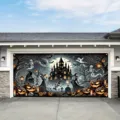 Bannière de porte de garage Halloween avec décor de maison hantée, citrouille et squelette - Maison hantée gothique et sorcière (CK-004) / 150x100cm