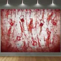 Horror Halloween backdrop bloody handprints wall hanging spooky haunted house party decor prop - 95x75cm