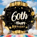 Round 60th birthday backdrop banner black gold party photo booth photography background props - Pattern Y-001 / 5FT (150cm Diameter)
