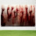 Halloween bloody handprint backdrop horror wall cloth for haunted house party decoration. - Halloween Horror Backdrop (SBJ-005) / 95x75cm / White Background Bloody Handprint