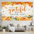 Sfondo per il Ringraziamento con zucche e foglie d'acero per decorazioni festive - SBJ-002 / 95x75cm