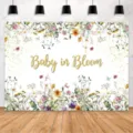 Wildflower baby shower party backdrop with golden Baby in Bloom text for celebrations - Wildflower Theme (SBJ-005)