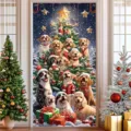 Christmas door curtain with festive dogs and holiday tree print - 90x180cm / Christmas Pets Illustration