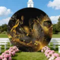 Round birthday backdrop music notes gold black party photo booth props decoration - Music Element Style (Y-003) / 5FT (150cm Diameter)