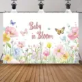 Floral Wildflower Baby in Bloom backdrop for baby shower and birthday party decoration - SBJ-006