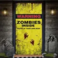 Halloween Warning Zombies Inside door banner with bloody handprints for spooky party decoration - 90x180cm / Yellow Warning Style (ML-001)