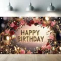 Elegante sfondo di compleanno con rose rosse nero e oro per decorazioni festa donna - Stile Rosa Rossa e Nera (SBJ-007)
