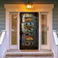 Halloween zombie warning door banner featuring rusty metal texture and Beware signs - 90x180cm / Industrial Rust Style (ML-002)