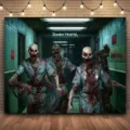 Halloween zombie hospital backdrop spooky bloody nurse background cloth for haunted party decor - Zombie Hospital Theme (SBJ-003) / 95x75cm