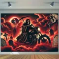 Halloween grim reaper backdrop skull motorcycle tapestry for haunted house party decor - Grim Reaper Riding Motorcycle Style (SBJ-004) / 95x75cm
