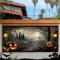 Πανό γκαράζ Halloween με στοιχειωμένο σπίτι και φωτεινές κολοκύθες - Στοιχειωμένο Κάστρο Κολοκύθα (CK-010) / 150x100cm