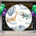 Round birthday backdrop watercolor animal airplane party photography background decoration 1pc - Watercolor Animal Hot Air Balloon Style (Y-006) / 5FT (150cm Diameter)