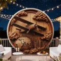 Round party photography backdrop with vintage airplane and globe wood carving theme. - Pattern Y-007 / 5FT (150cm Diameter)
