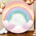 Round pastel rainbow cloud backdrop for party photography decoration prop option variant - Rainbow Clouds Style (Y-010) / 5FT (150cm Diameter)