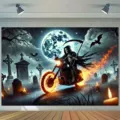 Halloween backdrop scary skeleton motorcycle grim reaper wall tapestry for party decor - Halloween Horror Backdrop (SBJ-011) / 95x75cm