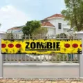 Halloween Zombie Warnbanner für den Außenbereich und Garten zur festlichen Dekoration - Zombie-Logo (SHF-001) / 30x120cm