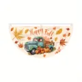 Happy Fall harvest themed semi-circle fan flag for outdoor Thanksgiving yard decor - Flat Style - Vintage Truck Pattern (SXQ-002) / 37.5x75cm