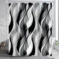 Modern black and white wave geometric print shower curtain for stylish bathroom decor, waterproof. - Single Shower Curtain 90x180cm / Black and White Gradient