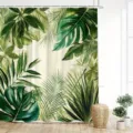 Botanischer Duschvorhang mit Monstera- und Palmenblättern im nordischen Grün-Weiß-Stil - Einzelner Duschvorhang (90x180cm) / Fresh Monstera Pattern (YL-002)