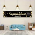 Dekoratives schwarz-goldenes Congratulations Klasse von 2026 Abschlussfeier Banner - Abschluss Stil 4 (SHF-004) / 30x120cm