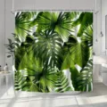 Nordischer Badezimmer Duschvorhang mit realistischem Monstera Blatt Digitaldruck Design - Einzelner Duschvorhang (90x180cm) / Tropisches Palmenblatt-Muster (YL-003)