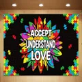 Autism Awareness photography backdrop featuring a colorful sunflower puzzle design and text - SBJ-002 / 95x75cm / Colorful