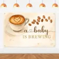 Warme retro koffie thema babyshower achtergrond met A Baby Is Brewing tekst decoratie - Vintage Koffie Beer Thema (SBJ-004) / 95x75cm