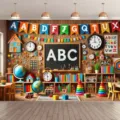 Φόντο φωτογραφίας Back to School με στοιχεία σχολικής τάξης και πανό με αλφάβητο - Στυλ Τάξης Επιστροφής στο Σχολείο (SBJ-011) / 95x75cm