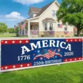 Large America 250th Birthday yard fence banner with patriotic flag design and white stars - 250th Anniversary Star & Stripe Border Style (SHF-006)