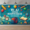 Ζωηρό φόντο φωτογραφίας Back to School με σχολικά είδη για διακόσμηση πάρτι επιστροφής - Στυλ Επιστροφή στο Σχολείο (SBJ-017) / 95x75cm / Σκούρο μπλε