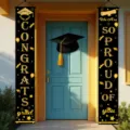 Graduation porch banners set with black and gold Congrats Grad and So Proud of You text - Proud Grad Style (SDL-004) / 30x150cm