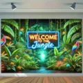Sfondo fotografico professionale giungla tropicale con insegna neon Welcome to the Jungle - SBJ-005 (Sfondo Foresta Tropicale)