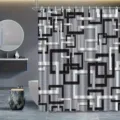 Moderner geometrischer Duschvorhang mit grauen und schwarzen abstrakten Quadraten - Einzelner Duschvorhang 90x180cm / Schwarz Weiß Grau Geometrische Rahmen (YL-005)