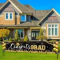 Großes schwarz-goldenes Abschlussbanner für den Garten mit Congrats GRAD Text und Ballons. - Schwarz Gold Abschluss-Stil (SHF-006) / 30x120cm
