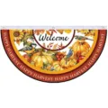 Autumn harvest semi-circular garden flag with pumpkins and sunflowers for outdoor decor - Flat Style - Welcome Pattern (SXQ-008) / 37.5x75cm
