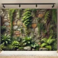 Sfondo fotografico stile foresta con muro di pietra realistico e piante verdi rigogliose - SBJ-006 (Muro di Pietra con Piante Verdi)