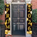 Elegant black and gold Prom 2026 porch banners set for graduation party door decoration - Black Gold Prom Style (SDL-006) / 30x150cm