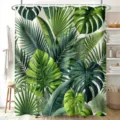 Duschvorhang mit lebhaftem tropischem Monstera-Blatt-Digitaldruck für modernes Badezimmer - Einzelner Duschvorhang (90x180cm) / Tropisches Grünes Pflanzenmuster (YL-007)